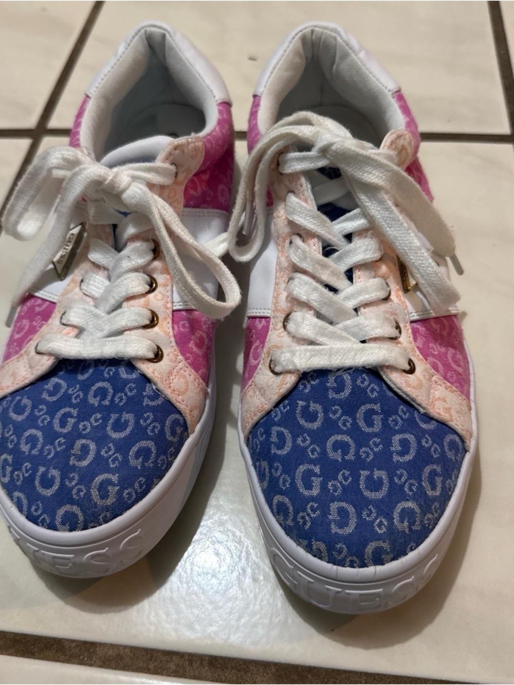 GUESS Pink Blue Logo Panel Women's Sneakers